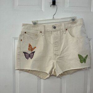 Levi's Plus-Size Cream Butterfly High-Rise Button-Fly Summer/Beach Shorts Sz 32